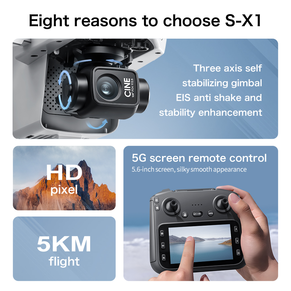 Original S-X1 GPS Drone 8K HD  - Drone Gimbal 3 Axis 评论和价格